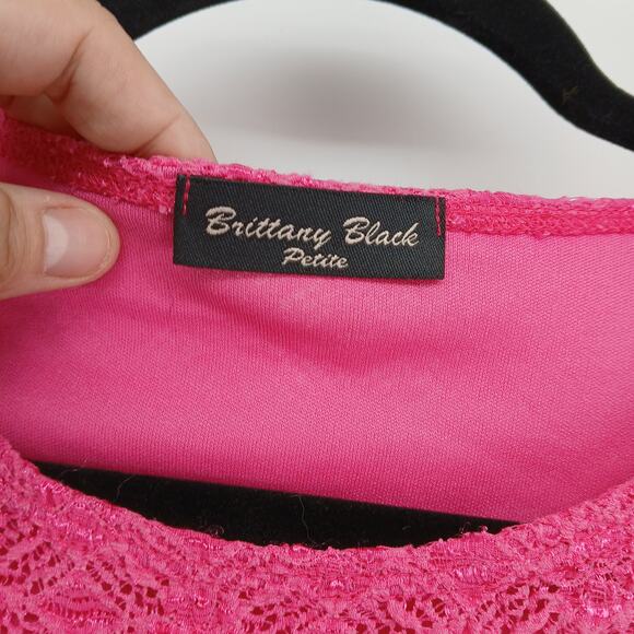 True Y2K Britney Black Pink Sheer Lace 3/4 Sleeve Top Petite SM Coquette Fairy - Picture 4 of 9